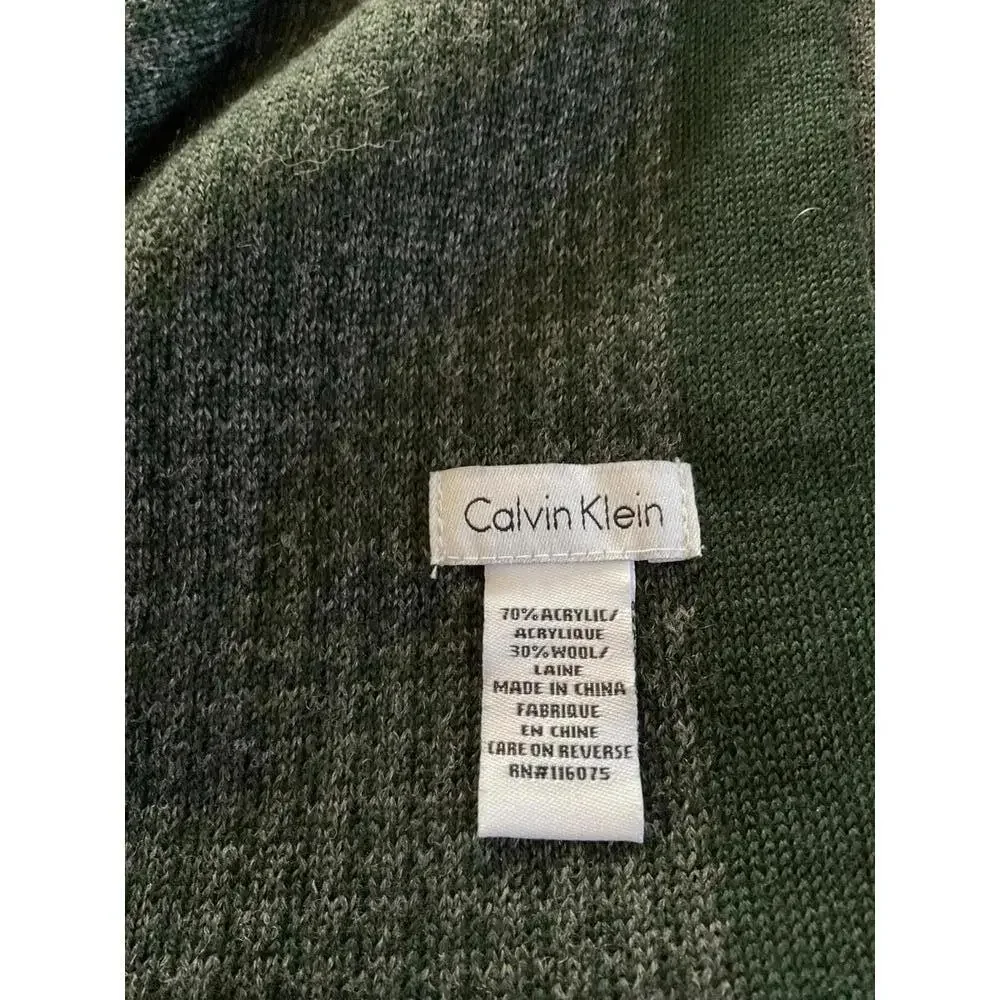 Calvin Klein Gray Green Patterned Wool Blend  Scarf